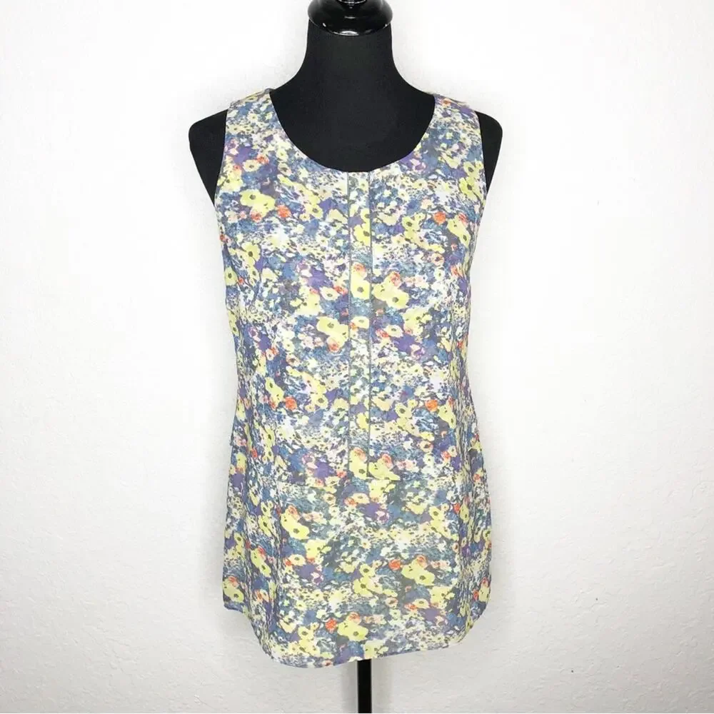 Cabi Positano yellow blue white floral sleeveless top size Extra Small XS #5041